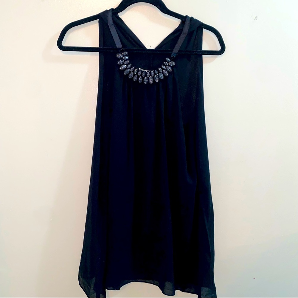 Max Studio blouse, flowing with attached beaded necklace tie